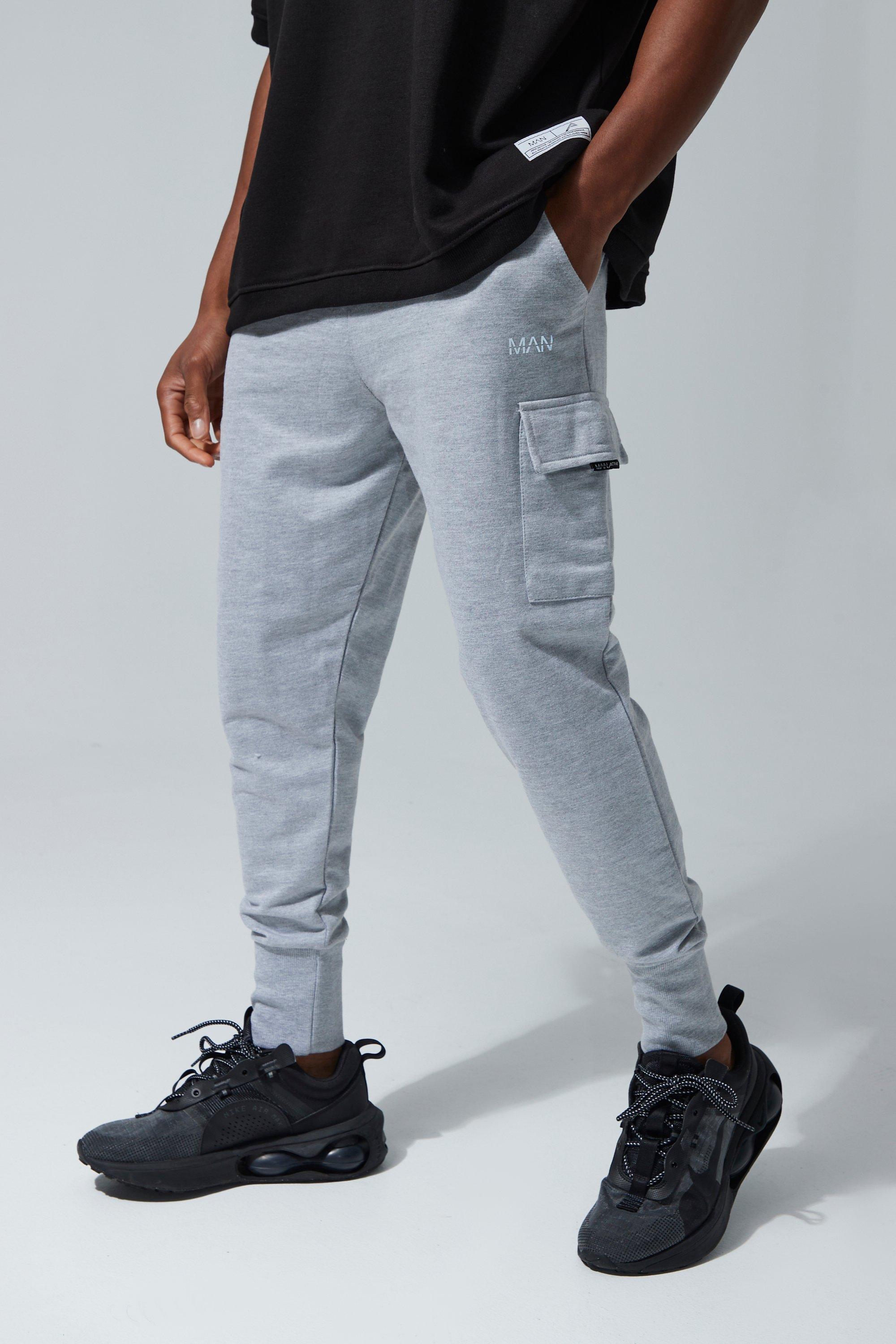 Mens Grey Man Active Deep Rib Cuff Cargo Jogger, Grey